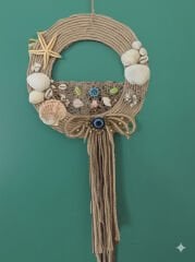 Морской венок ручной работы с ракушками, канатом и глазком, бохо подвес для двери или стены, летний декор, подарок для дома