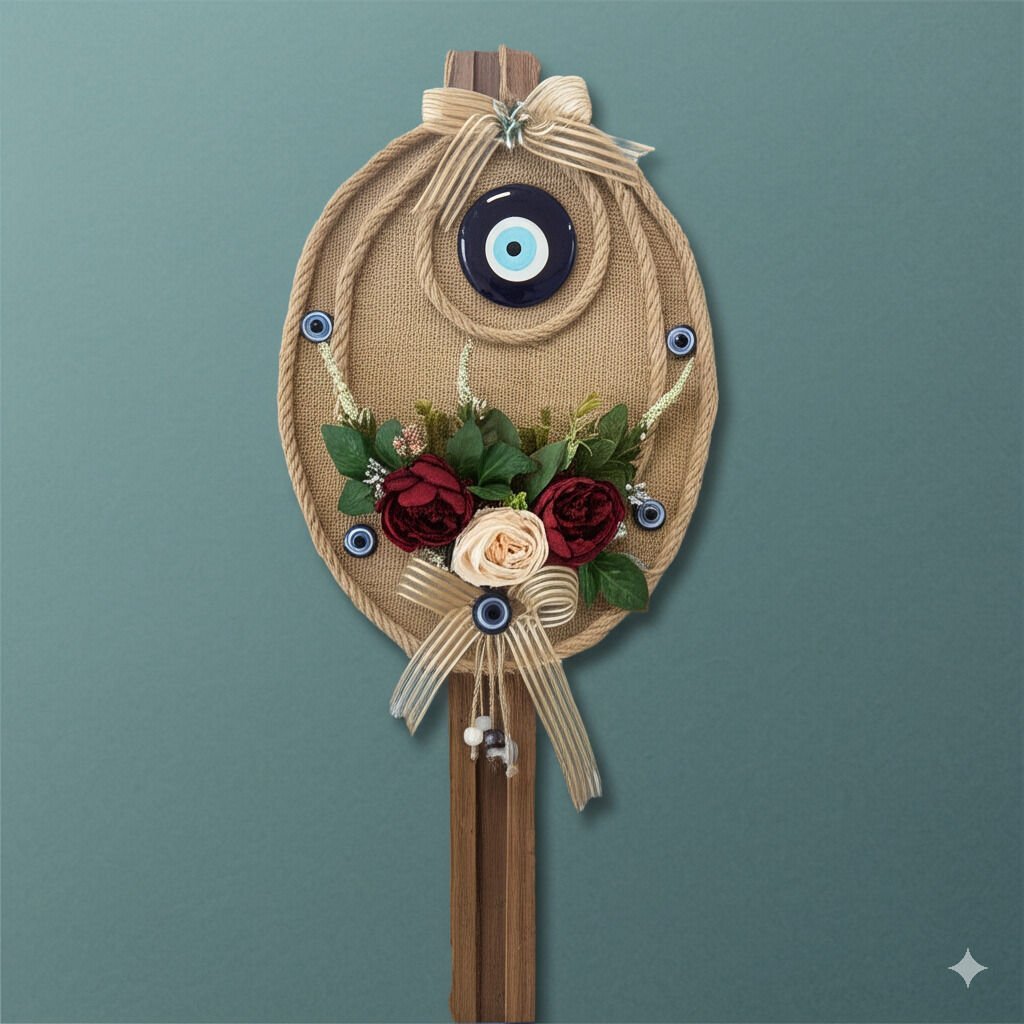 Настенный декор с глазком от сглаза и цветами, подвес ручной работы из мешковины и верёвки, украшение для двери, подарок для дома