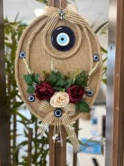 Настенный декор с глазком от сглаза и цветами, подвес ручной работы из мешковины и верёвки, украшение для двери, подарок для дома