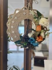 Рустикальный венок ручной работы с искусственными цветами, шишками и зеркальным декором, подвес из джутовой верёвки для двери или стены